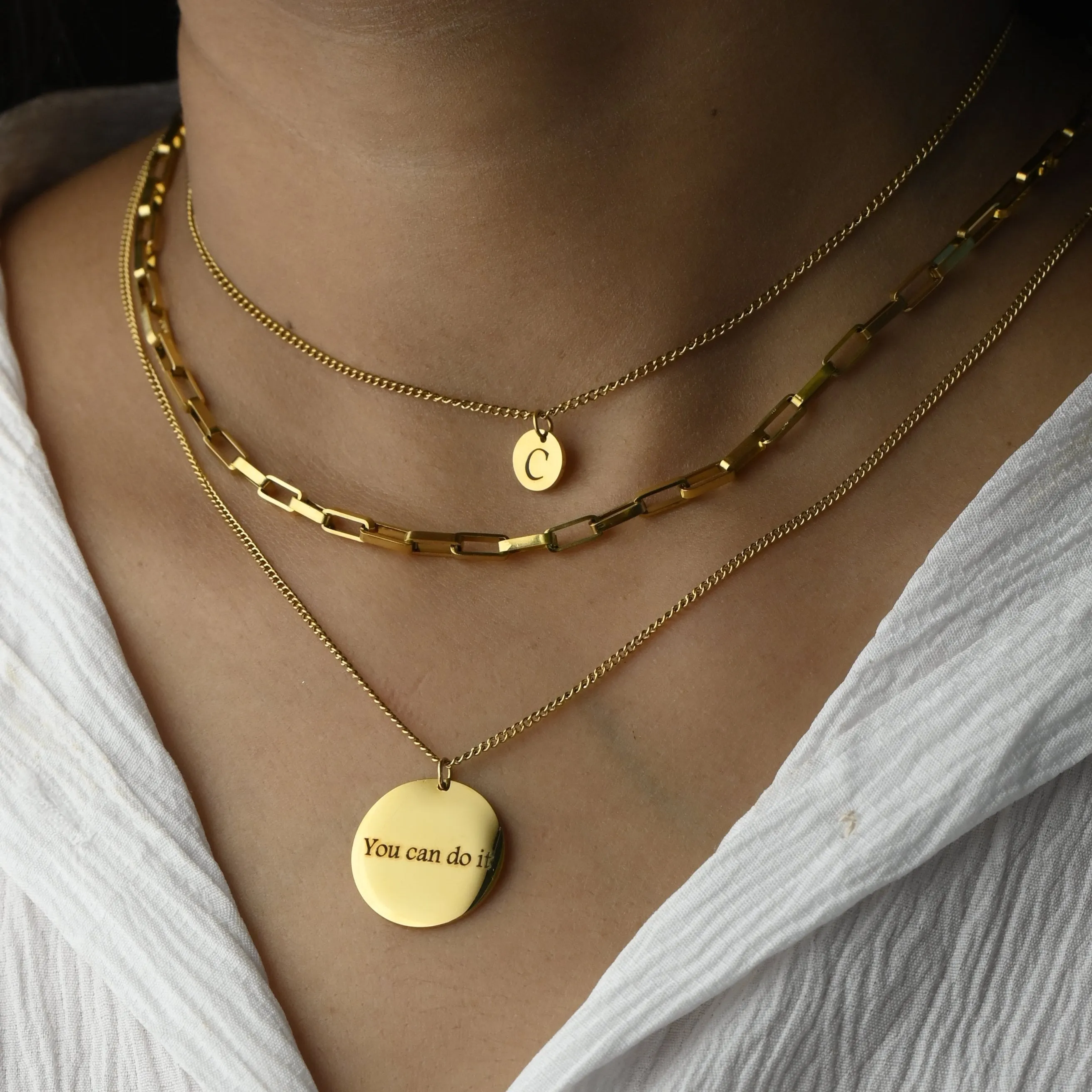 18K Gold-Filled Personalized Disc Necklace - Custom Engraved Necklace - Triple Layer Necklace - Pendant Necklace - Handmade Initial Necklace