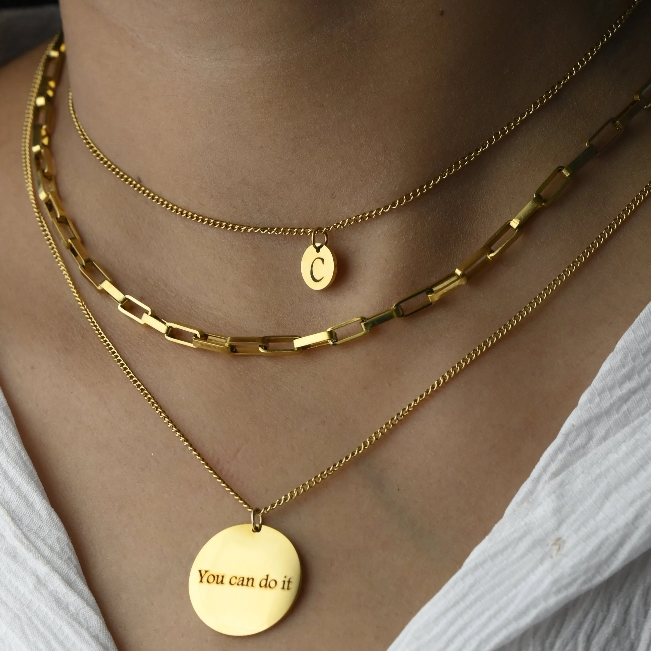 18K Gold-Filled Personalized Disc Necklace - Custom Engraved Necklace - Triple Layer Necklace - Pendant Necklace - Handmade Initial Necklace