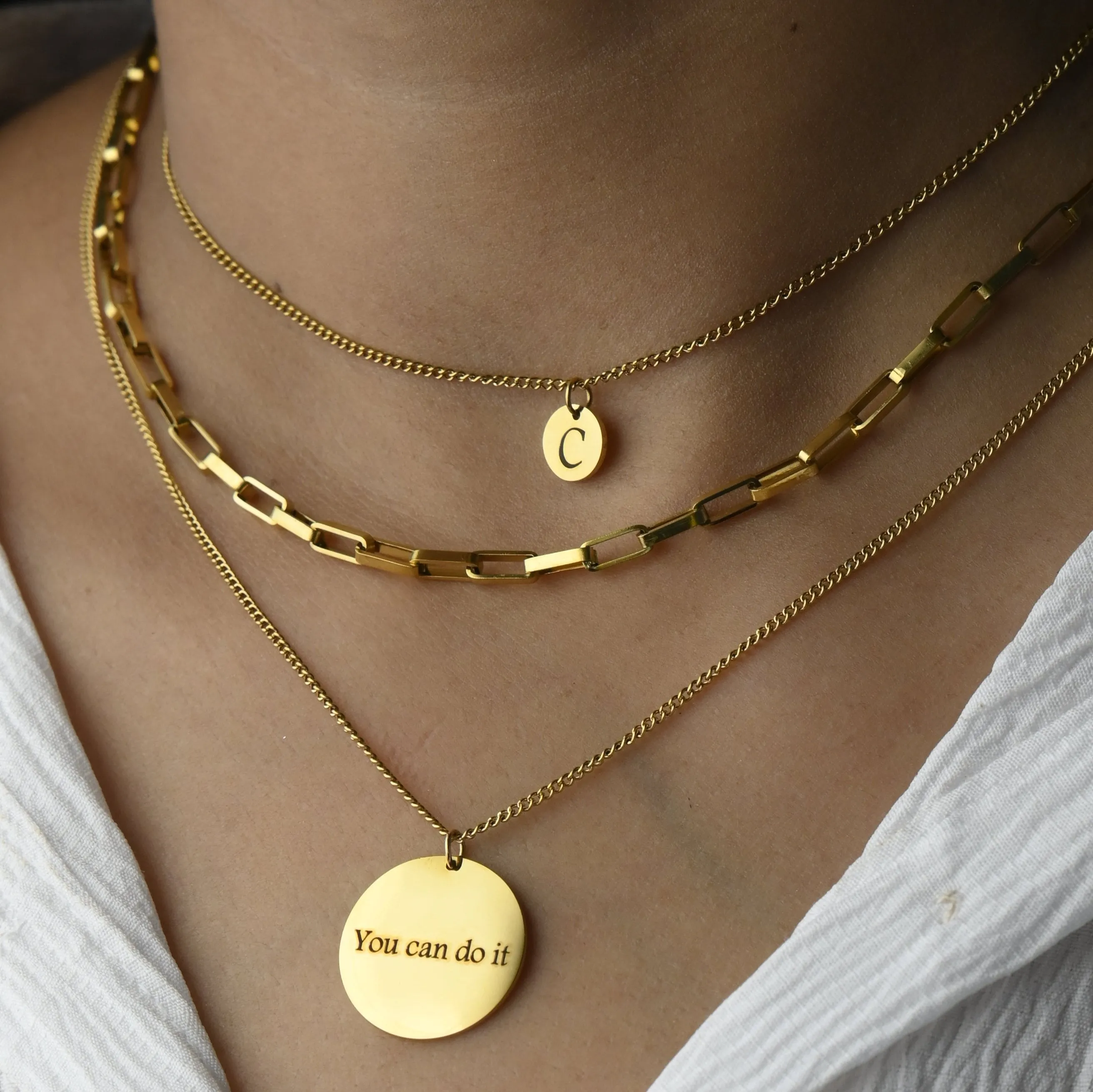 18K Gold-Filled Personalized Disc Necklace - Custom Engraved Necklace - Triple Layer Necklace - Pendant Necklace - Handmade Initial Necklace