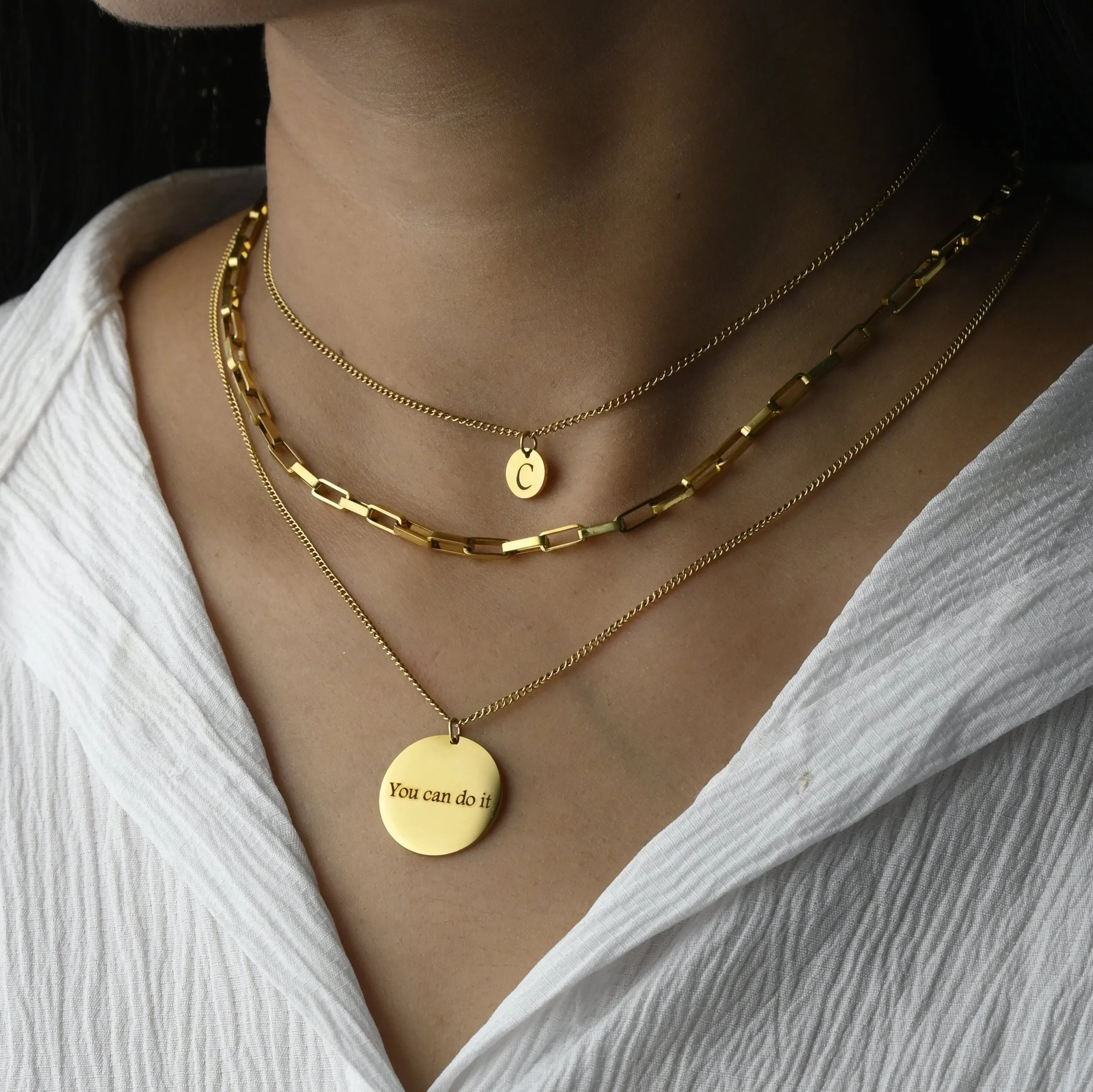 18K Gold-Filled Personalized Disc Necklace - Custom Engraved Necklace - Triple Layer Necklace - Pendant Necklace - Handmade Initial Necklace
