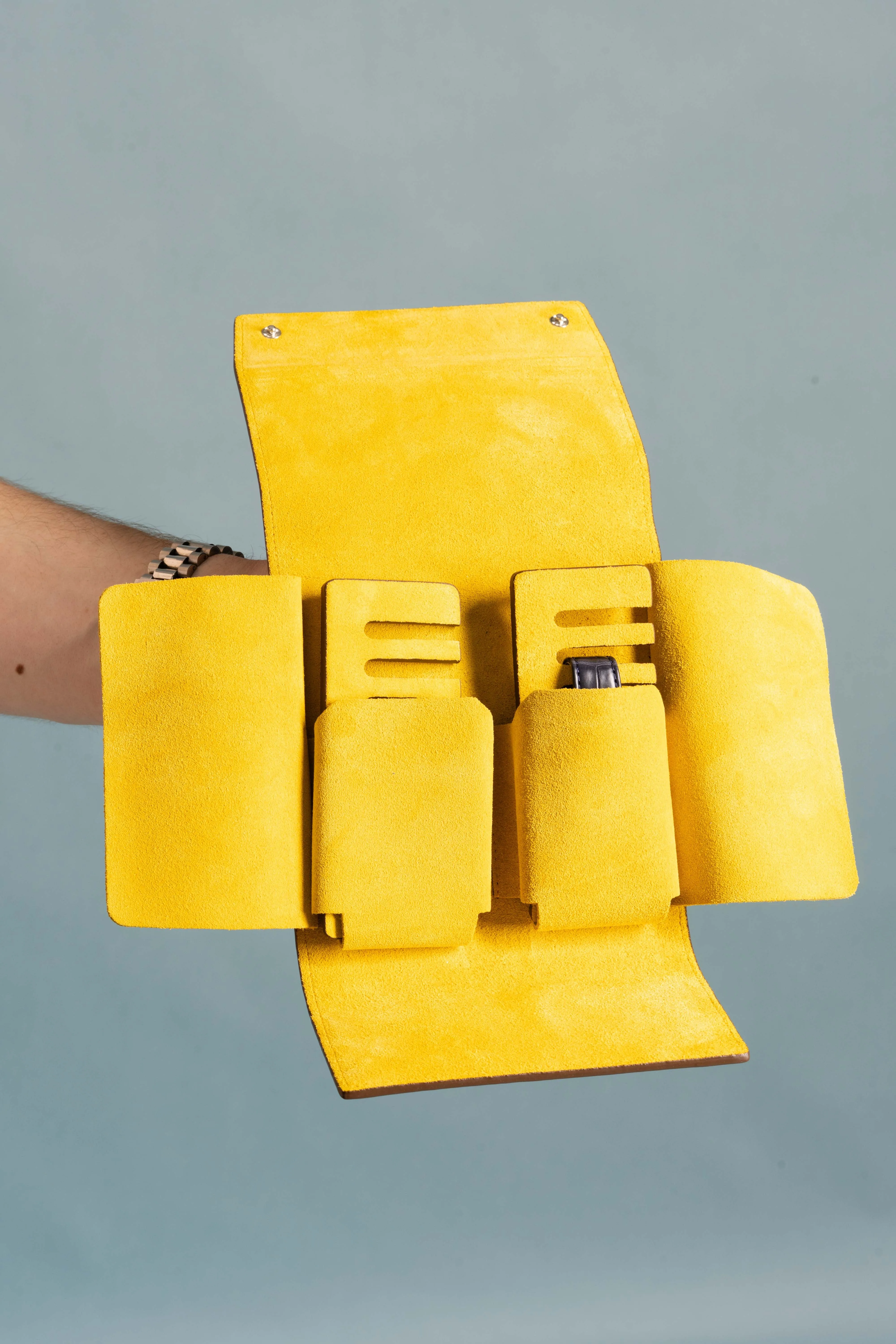 3-Watch Saddle Brown & Sunflower Suede Leather Watch Case