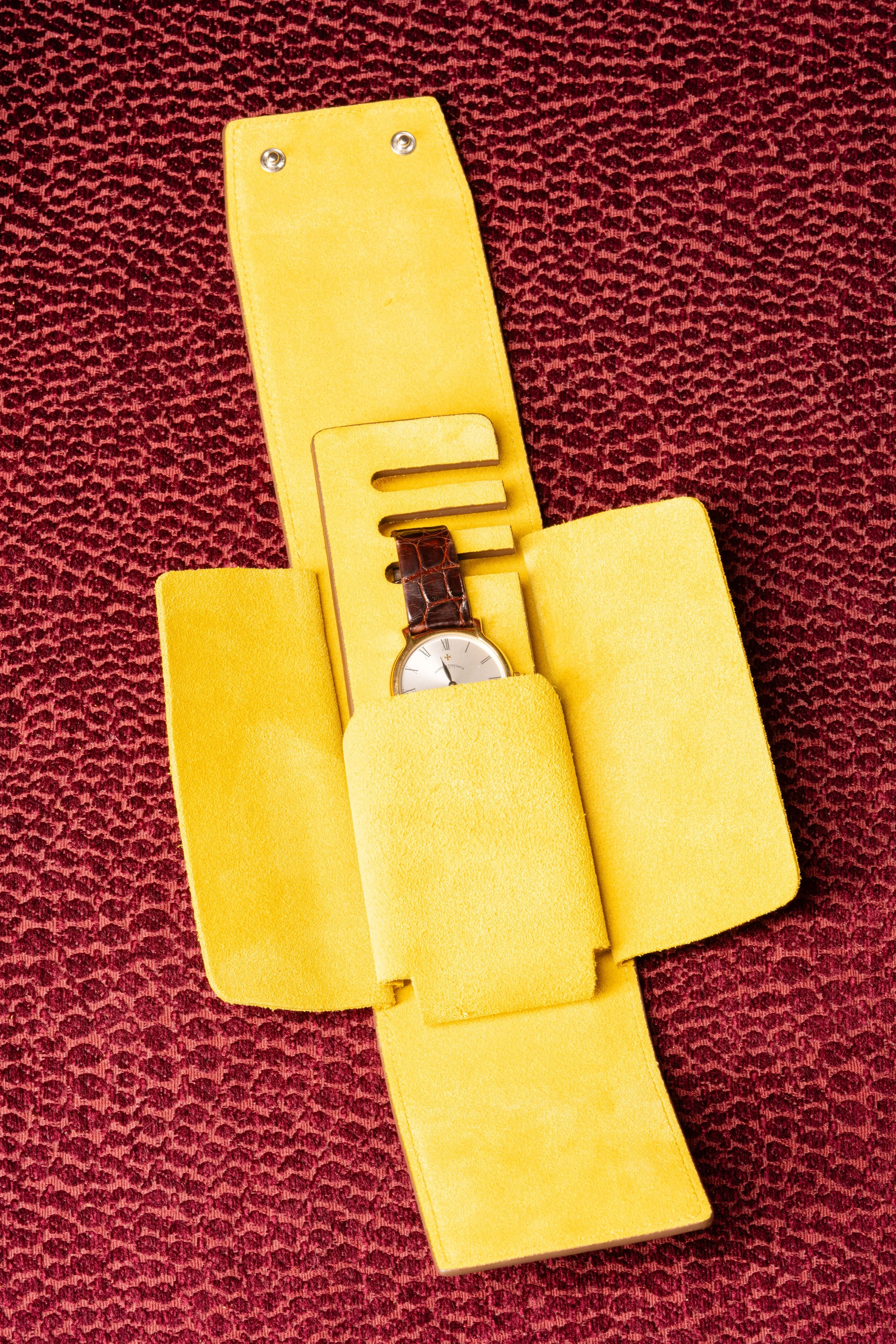 3-Watch Saddle Brown & Sunflower Suede Leather Watch Case