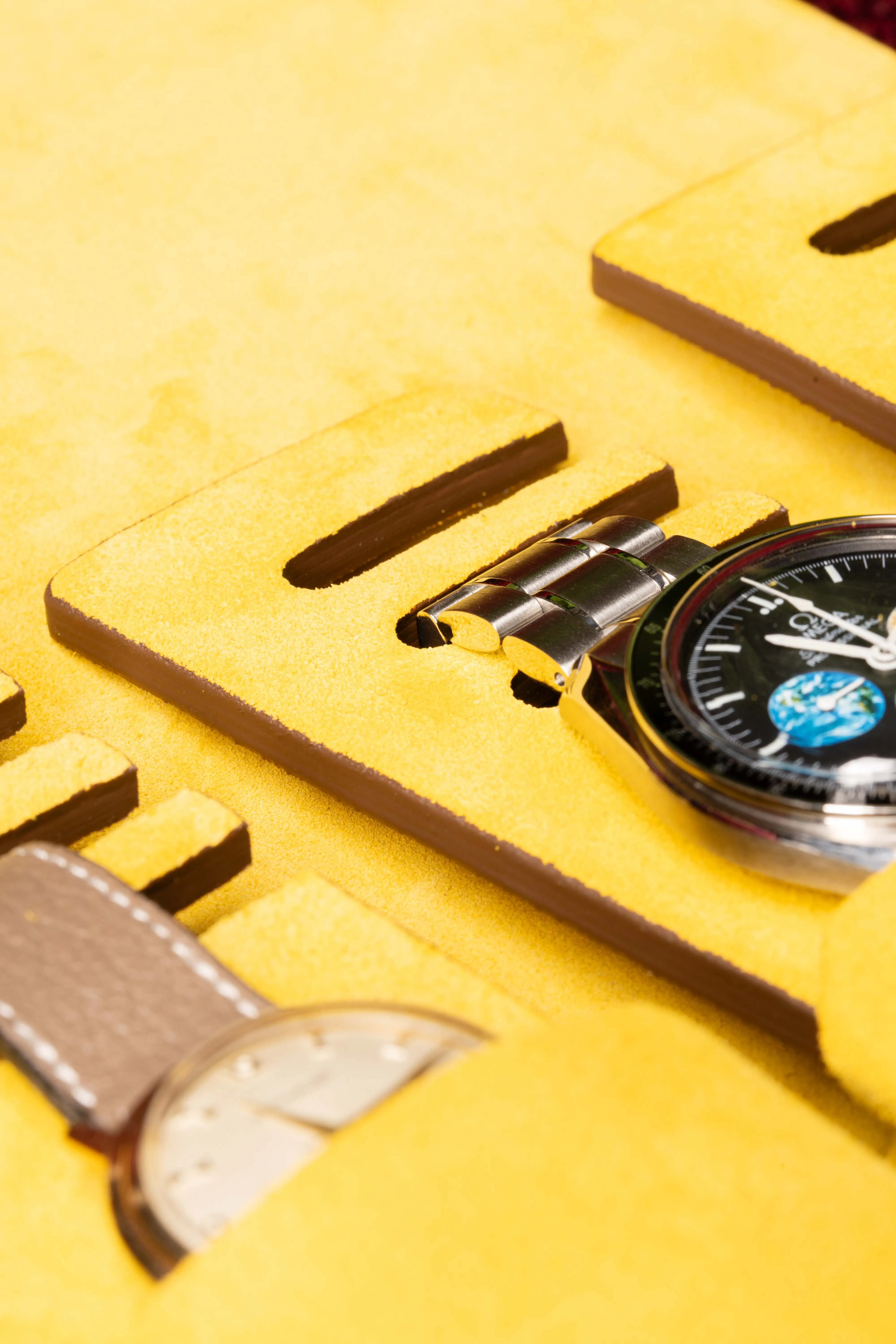 3-Watch Saddle Brown & Sunflower Suede Leather Watch Case