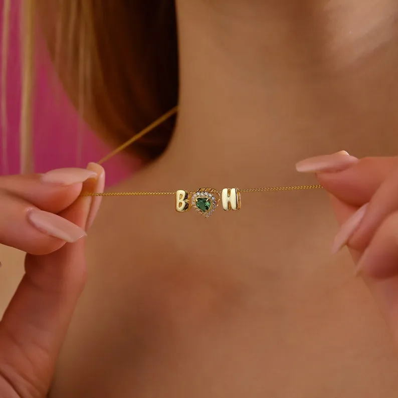3D Letter Birthstone Bubble Necklace