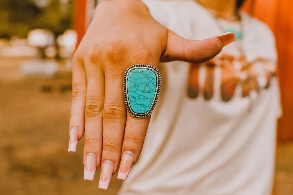 Adjustable Large Turquoise Stone Ring