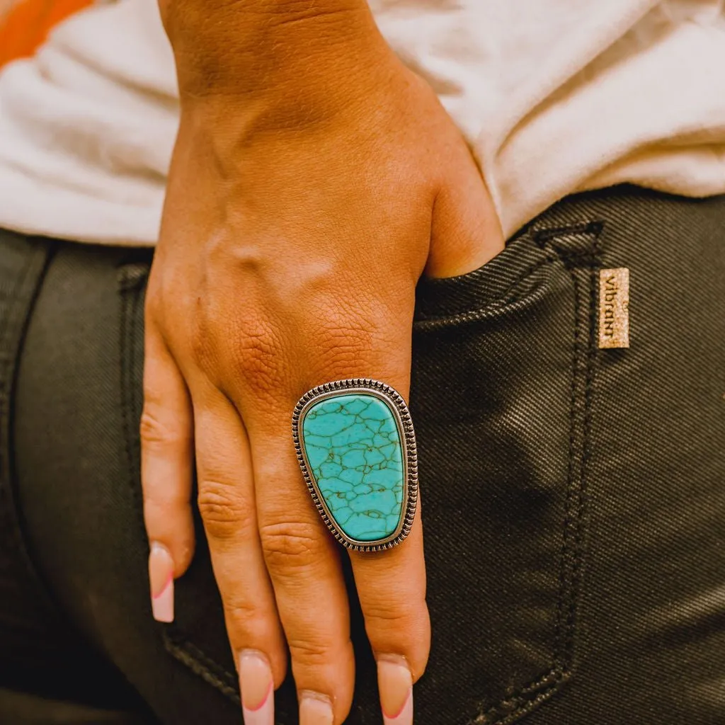 Adjustable Large Turquoise Stone Ring