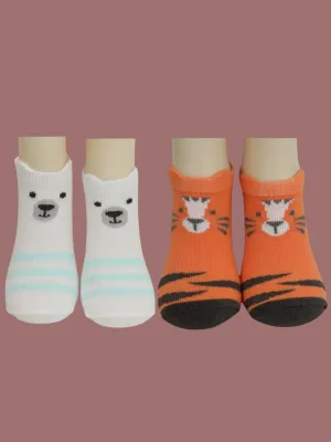 Adorable Polar Bear and Tiger Socks Set for Boys- White & Orange
