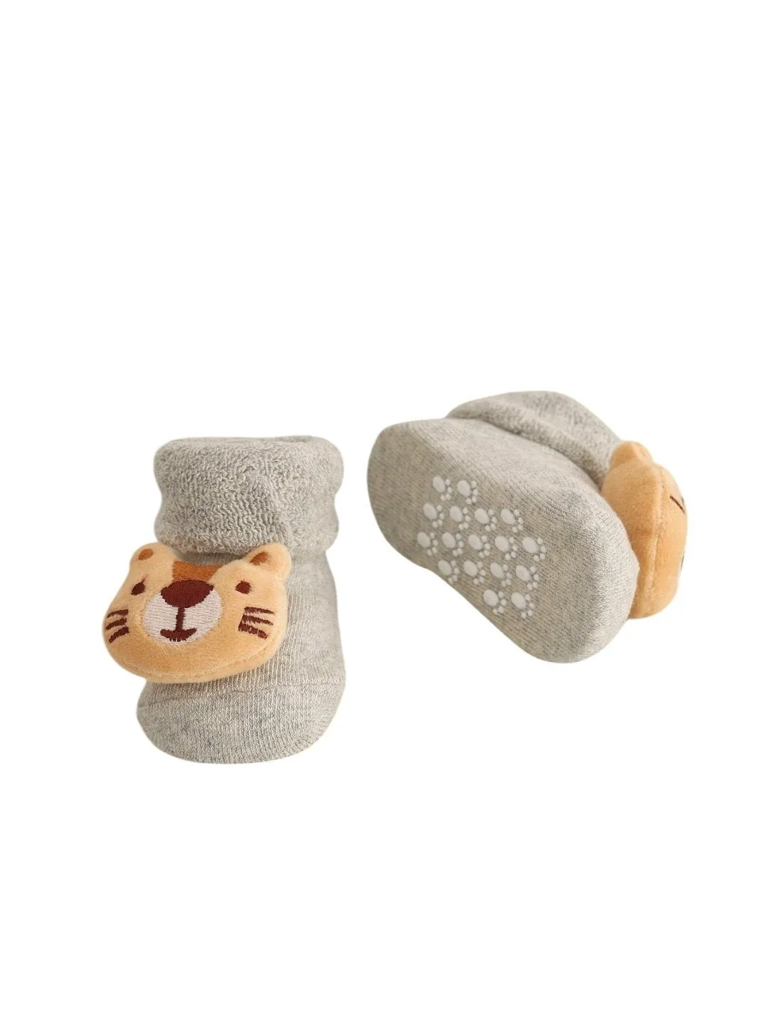 Adorable Tiger Face Baby Socks - Cozy Grey