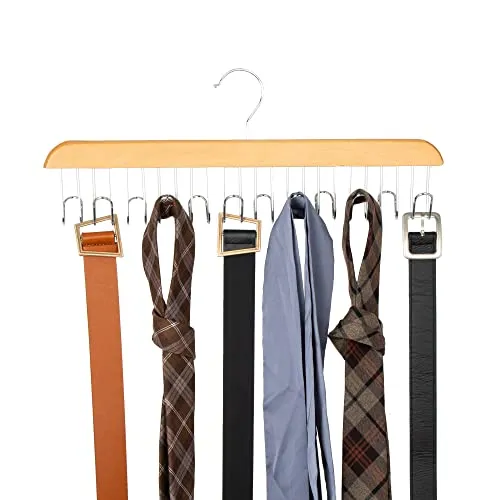Amazon Basics Wooden Belt Hanger - Natural, 2-Pack