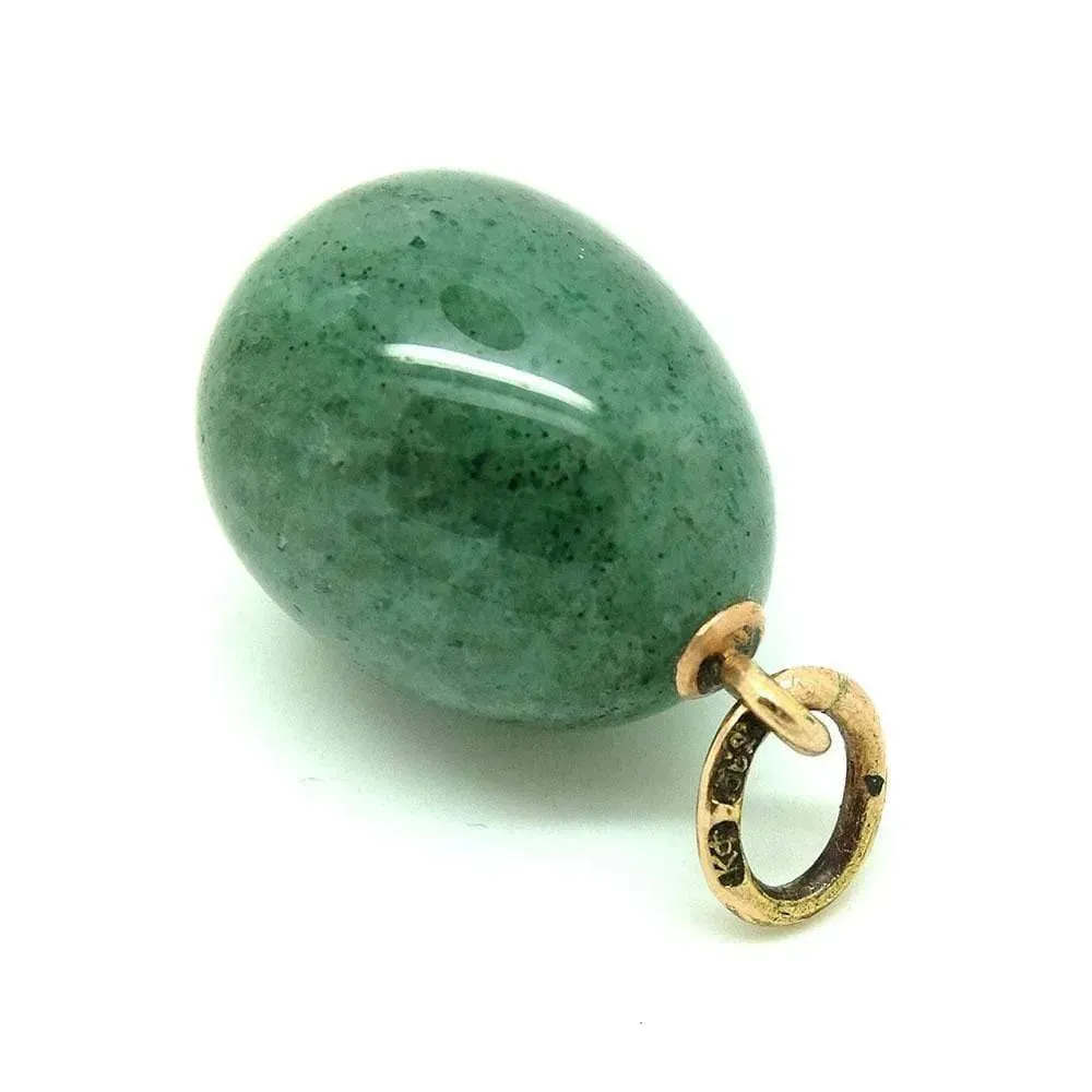 Antique 1910 Rose Gold Aventurine Russian Fabergé Egg Pendant Necklace