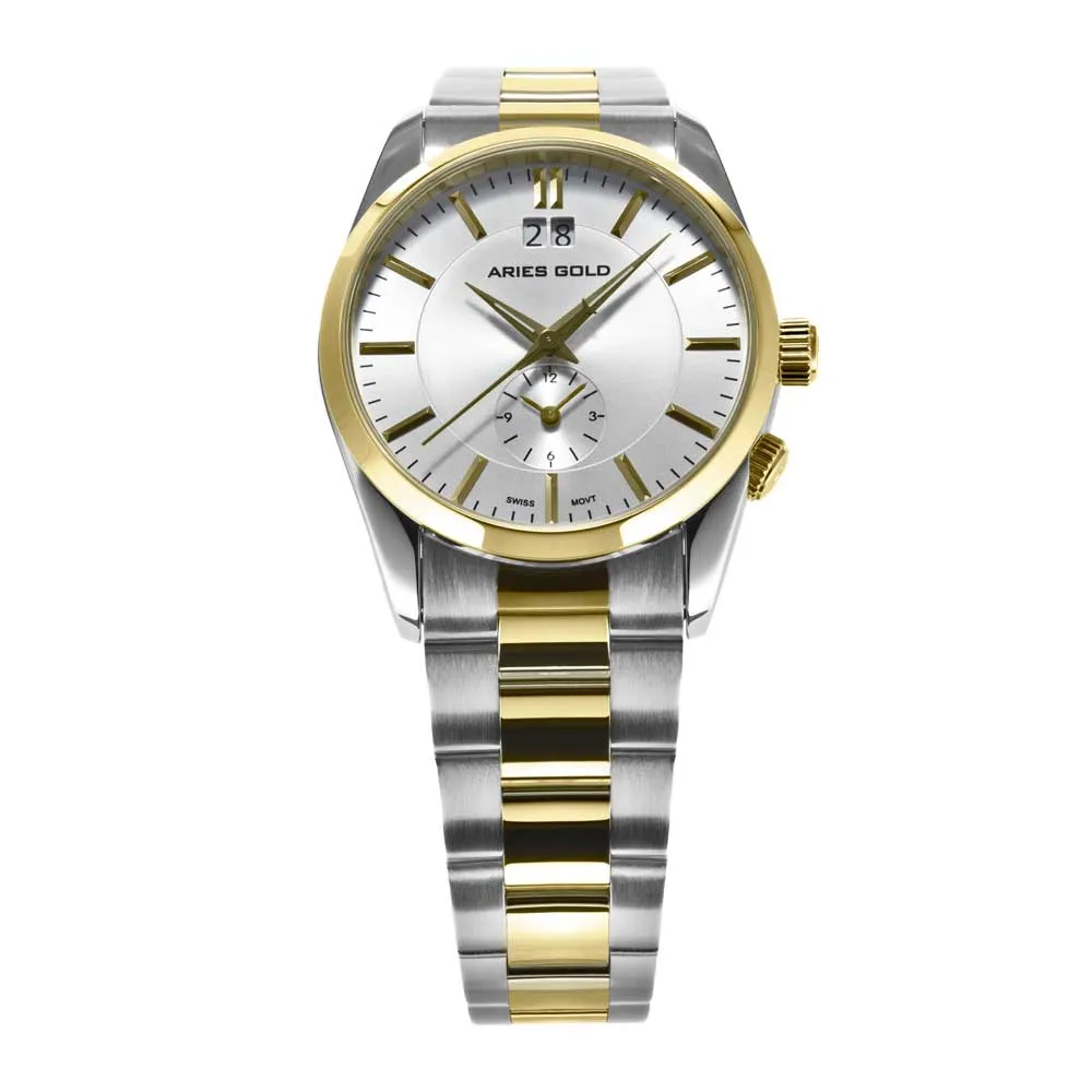 ARIES GOLD URBAN SILVER STAR TWO TONE GOLD STAINLESS STEEL G R92A 2TG-SD MEN'S WATCH