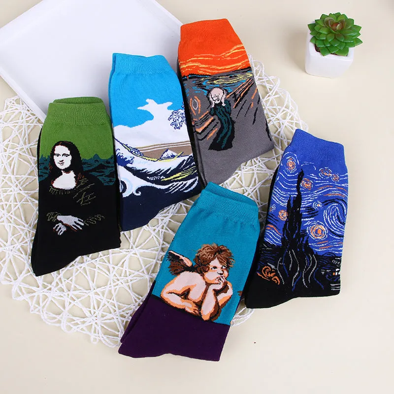 Autumn Winter Fashion Retro New Abstract Oil Painting Art Socks Men And Women Novelty Patterned Harajuku Design Van Gogh Socks