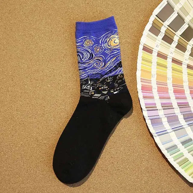 Autumn Winter Fashion Retro New Abstract Oil Painting Art Socks Men And Women Novelty Patterned Harajuku Design Van Gogh Socks