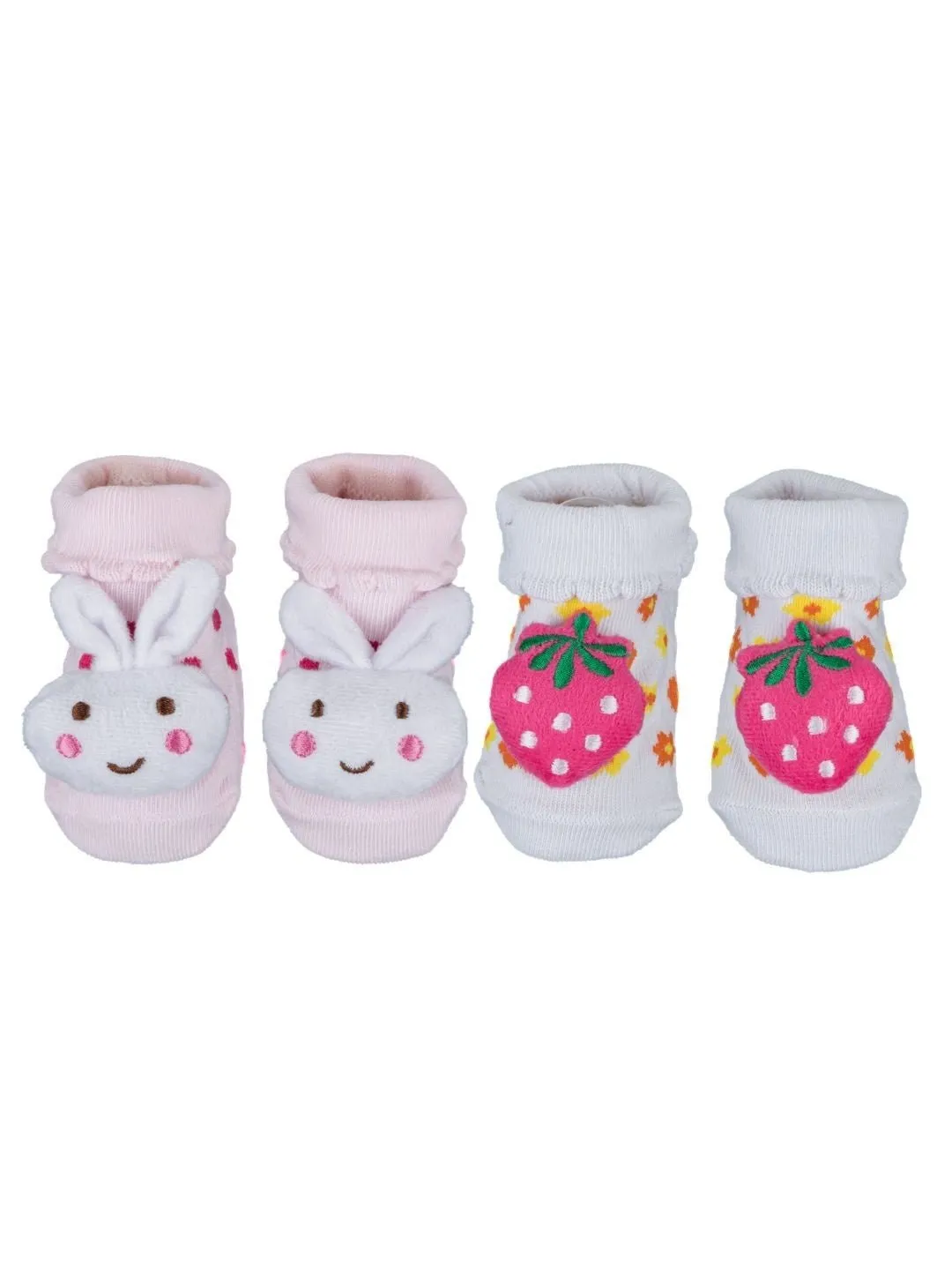 Baby Girls' Socks Set with Adorable Bunny and Strawberry Designs