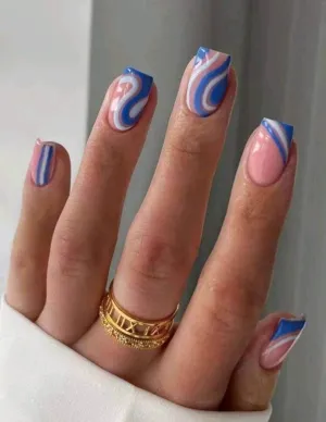 Beauty - Nails - short - blue white swirl