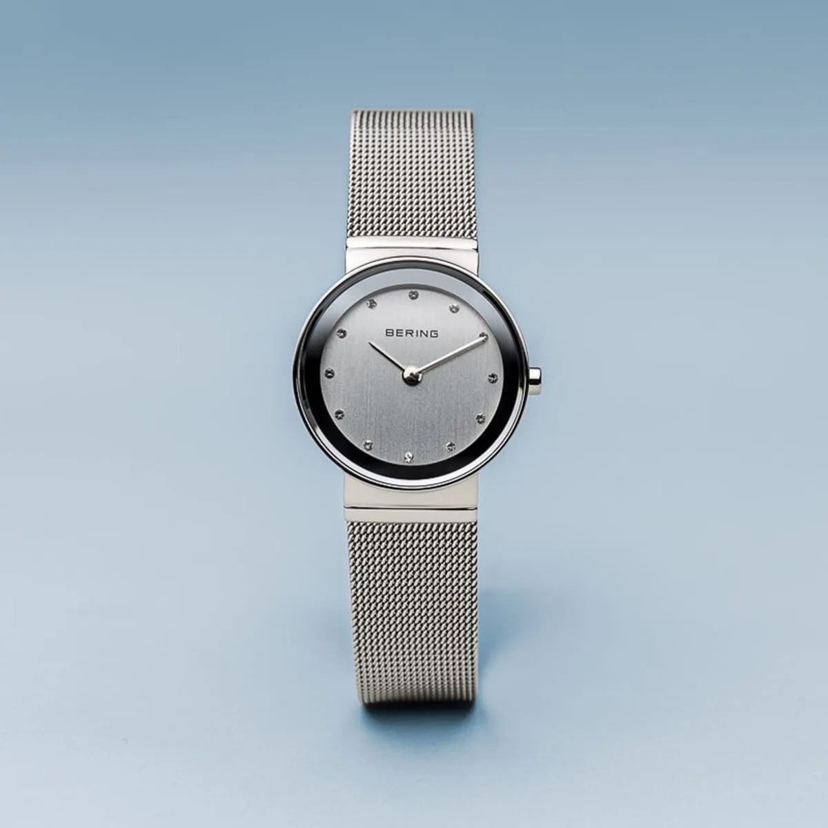 Bering Classic Grey Stainless Steel Mesh Watch with Swarovski Crystals