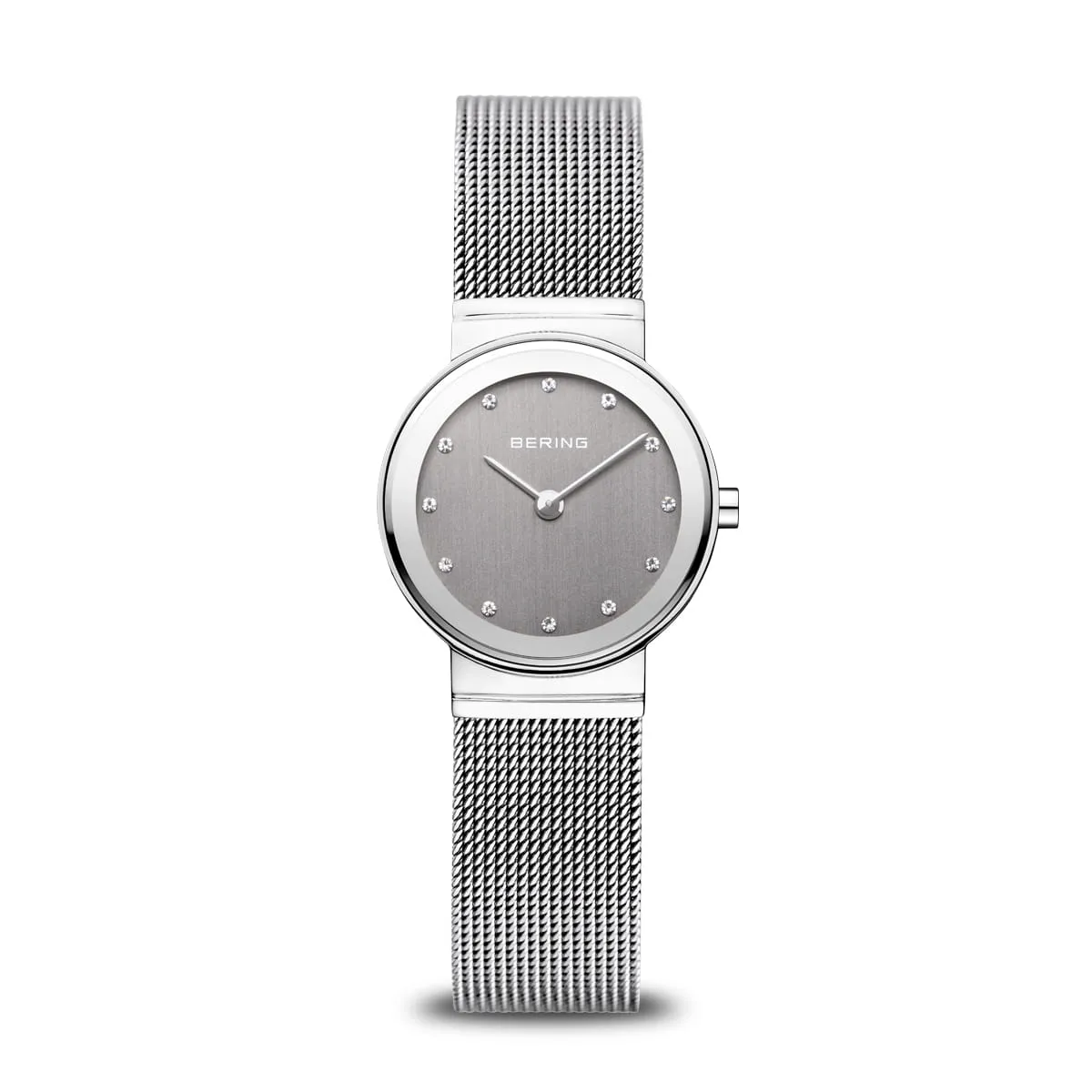 Bering Classic Grey Stainless Steel Mesh Watch with Swarovski Crystals