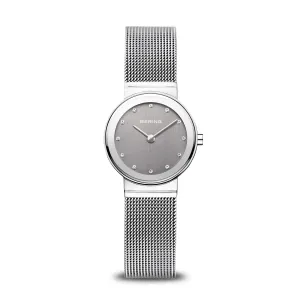 Bering Classic Grey Stainless Steel Mesh Watch with Swarovski Crystals