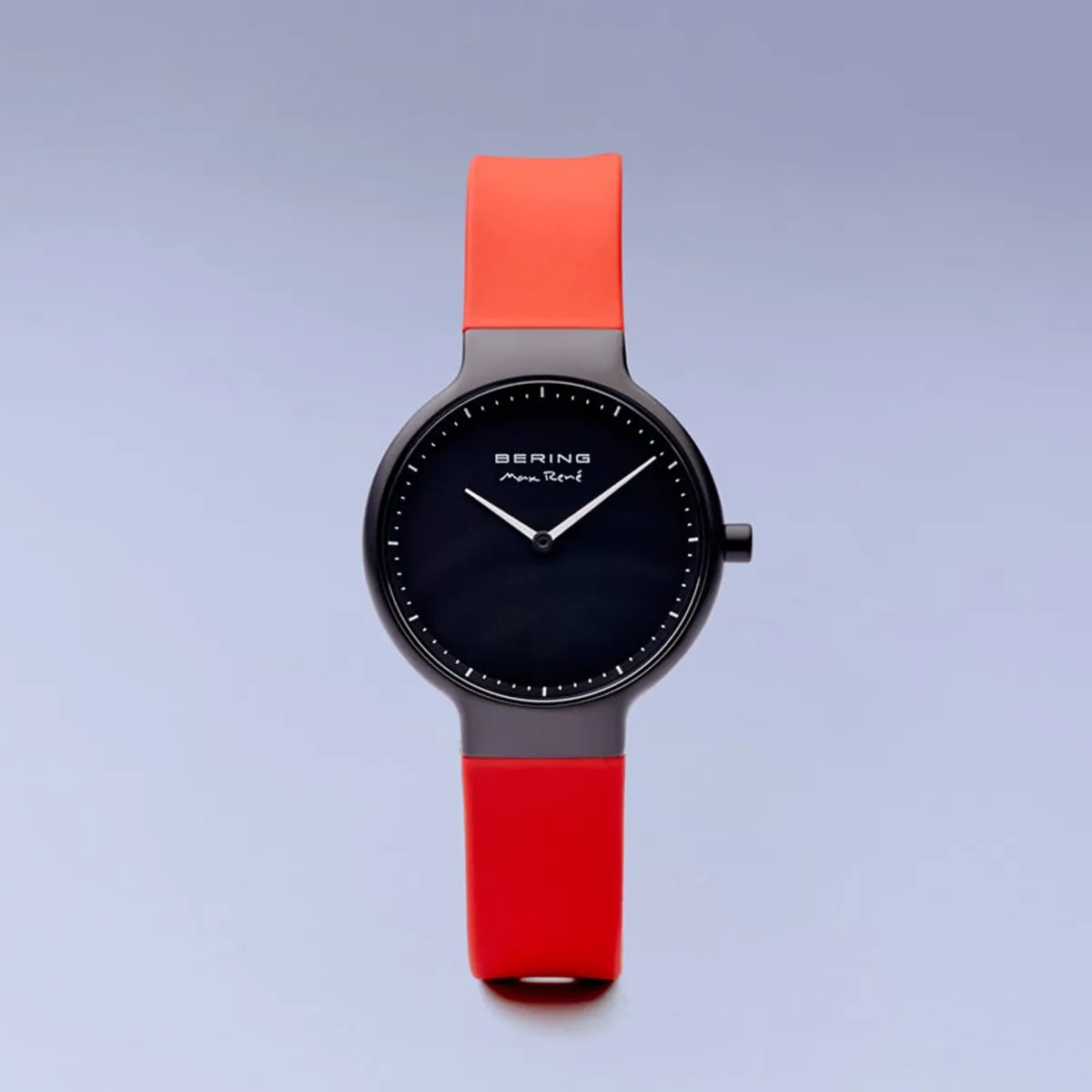 Bering Max René Matt Black Red Silicone Watch