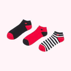 BLACK, CHALK AND RED STRIPE LIP BLOT TRAINER SOCKS - 3 PAIRS
