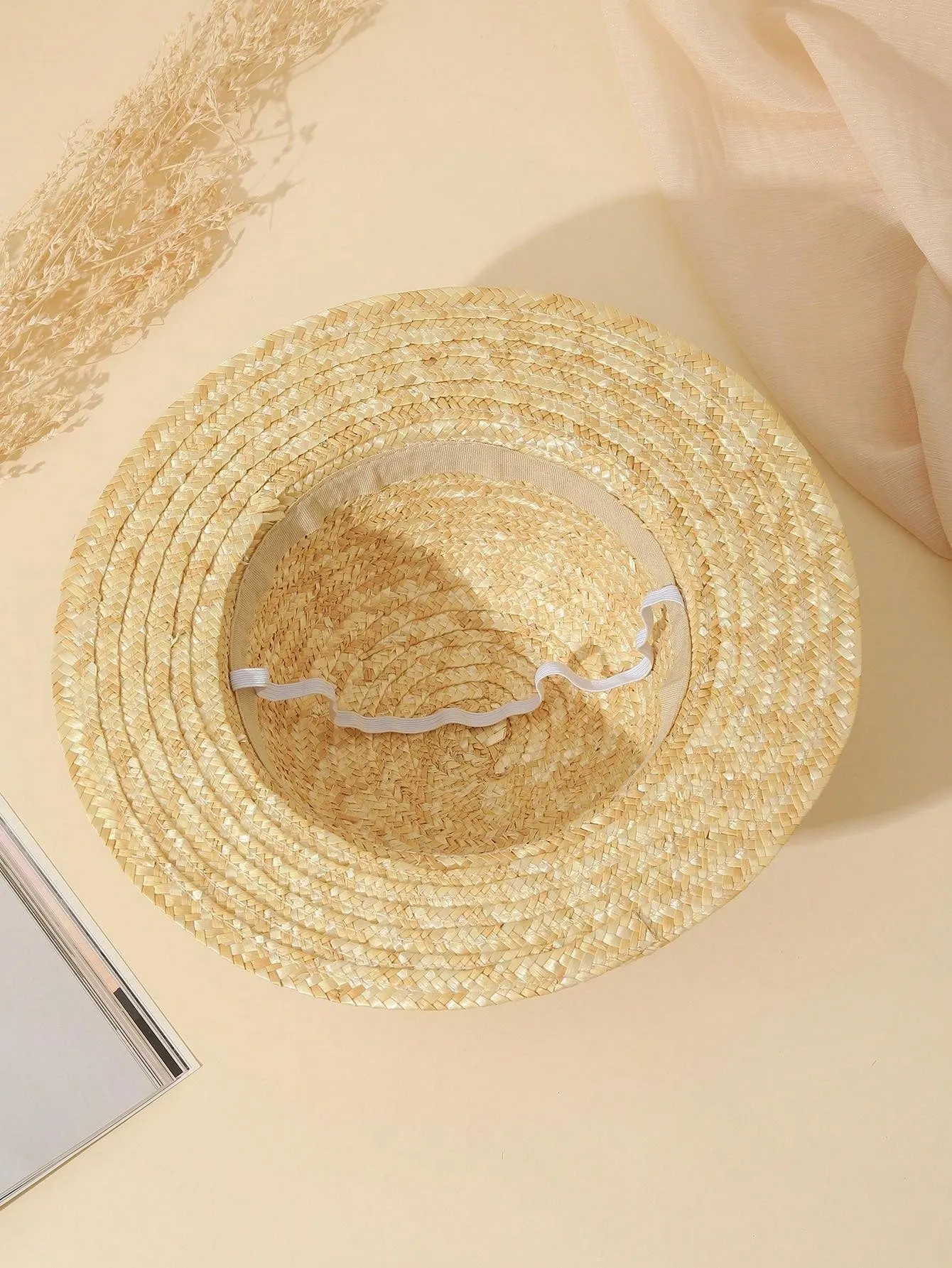 Boho Red Ribbon Natural Wheat Straw Sun Hat For Beach, Sun Protection