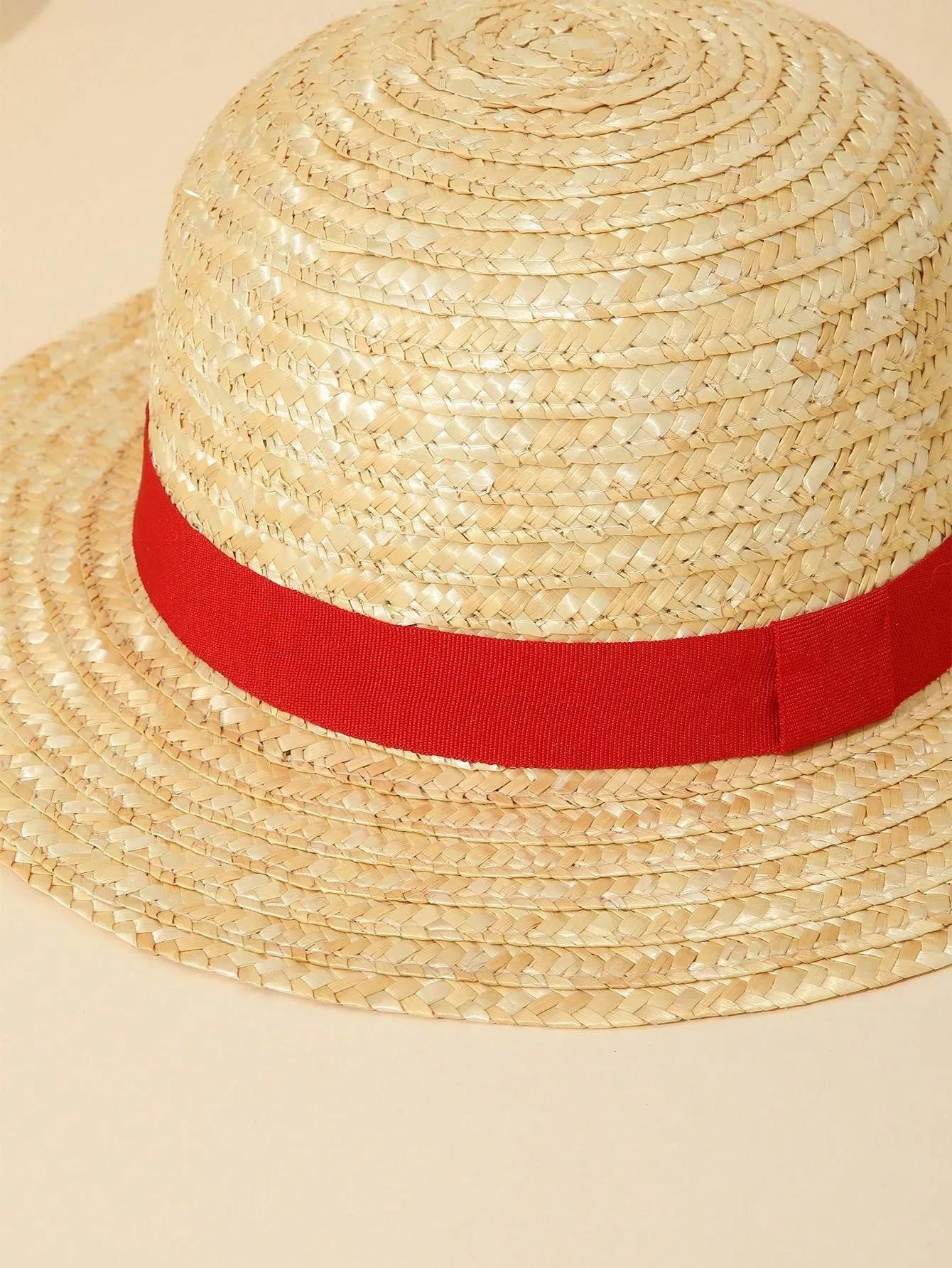 Boho Red Ribbon Natural Wheat Straw Sun Hat For Beach, Sun Protection