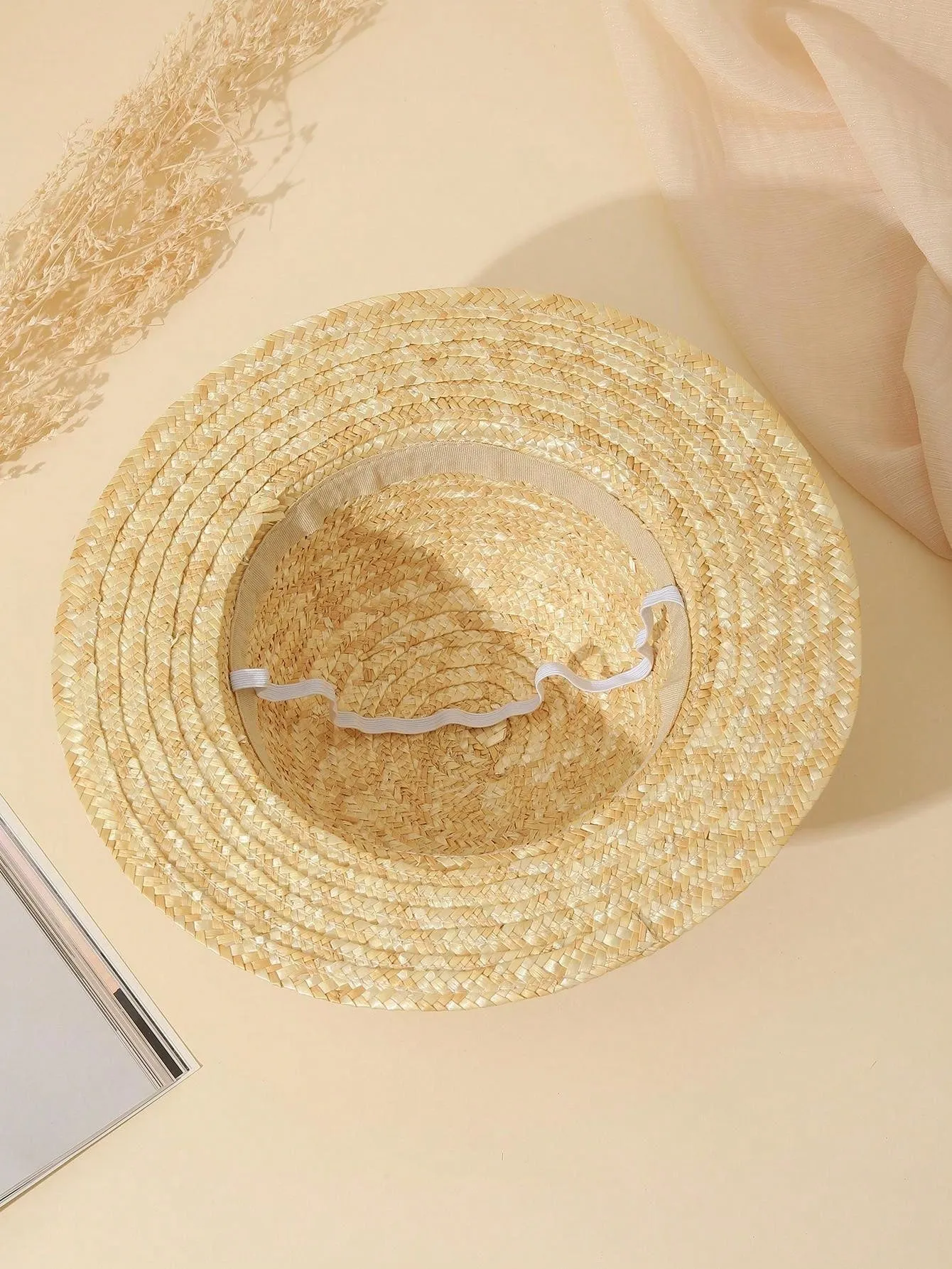 Boho Red Ribbon Natural Wheat Straw Sun Hat For Beach, Sun Protection