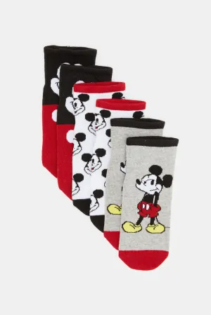 Boys Assorted Mickey Mouse Print Ankle Socks (3 Pairs)
