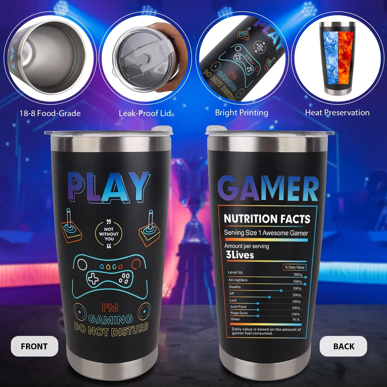 CAKKA Gamer Gifts, 8PCS Cool Gaming Gift Bulk Set Includes Tumbler Straw Beanie Socks Key Chain Thanks Card Gift Box, Christmas Gifts for Teen Teenage Boys Men Idea