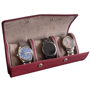 Classic Leather Travel Watch Case - 3 Slots (Red)