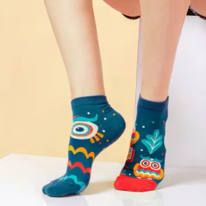 Cotton, Mismatched, Colourful 'Wise Owl' Ankle Socks