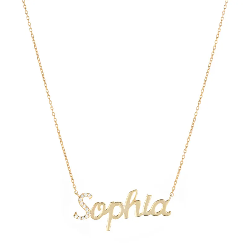Diamond Pavé Personalized Cursive Necklace, 14k