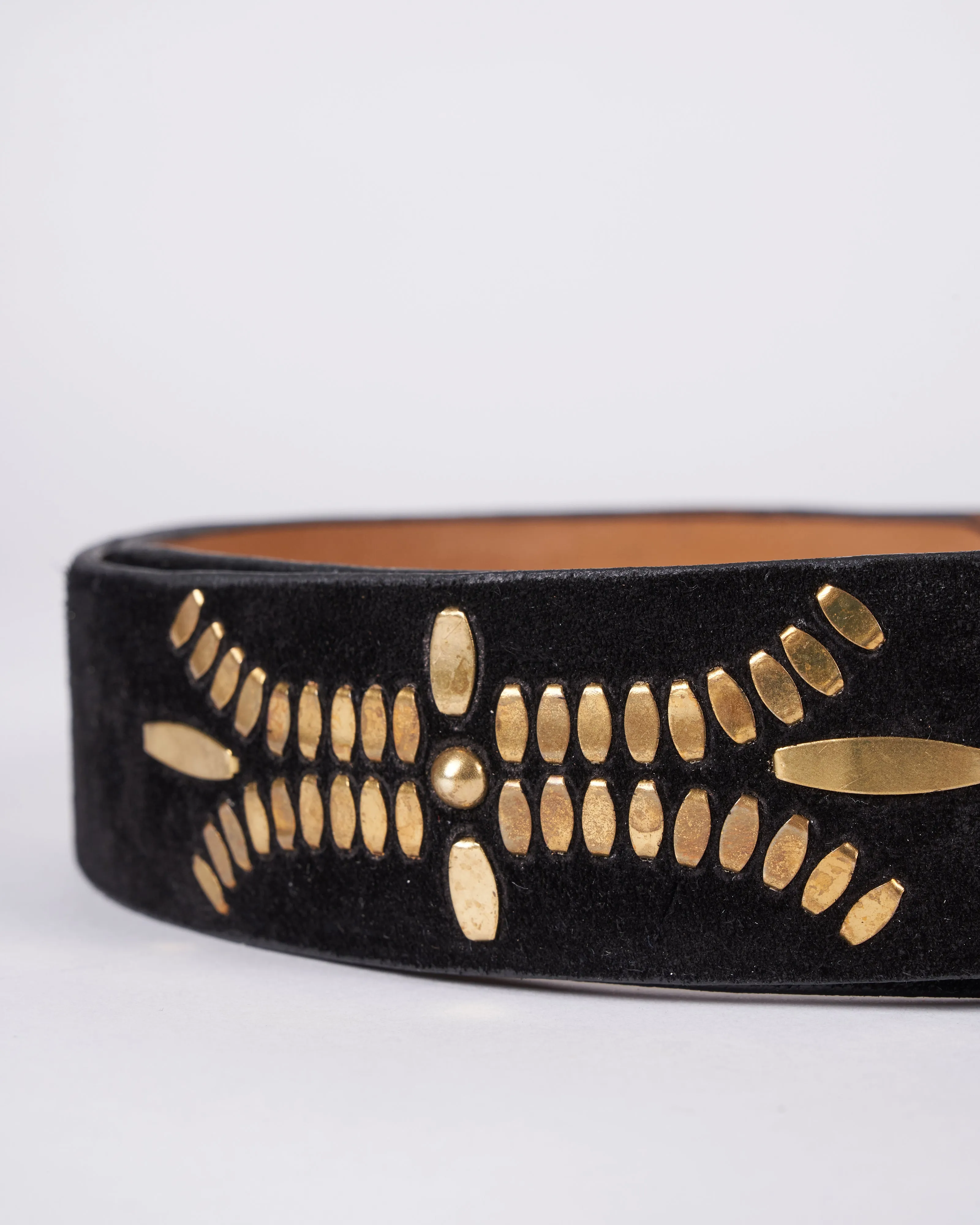 dominic belt - black suede brass artwork