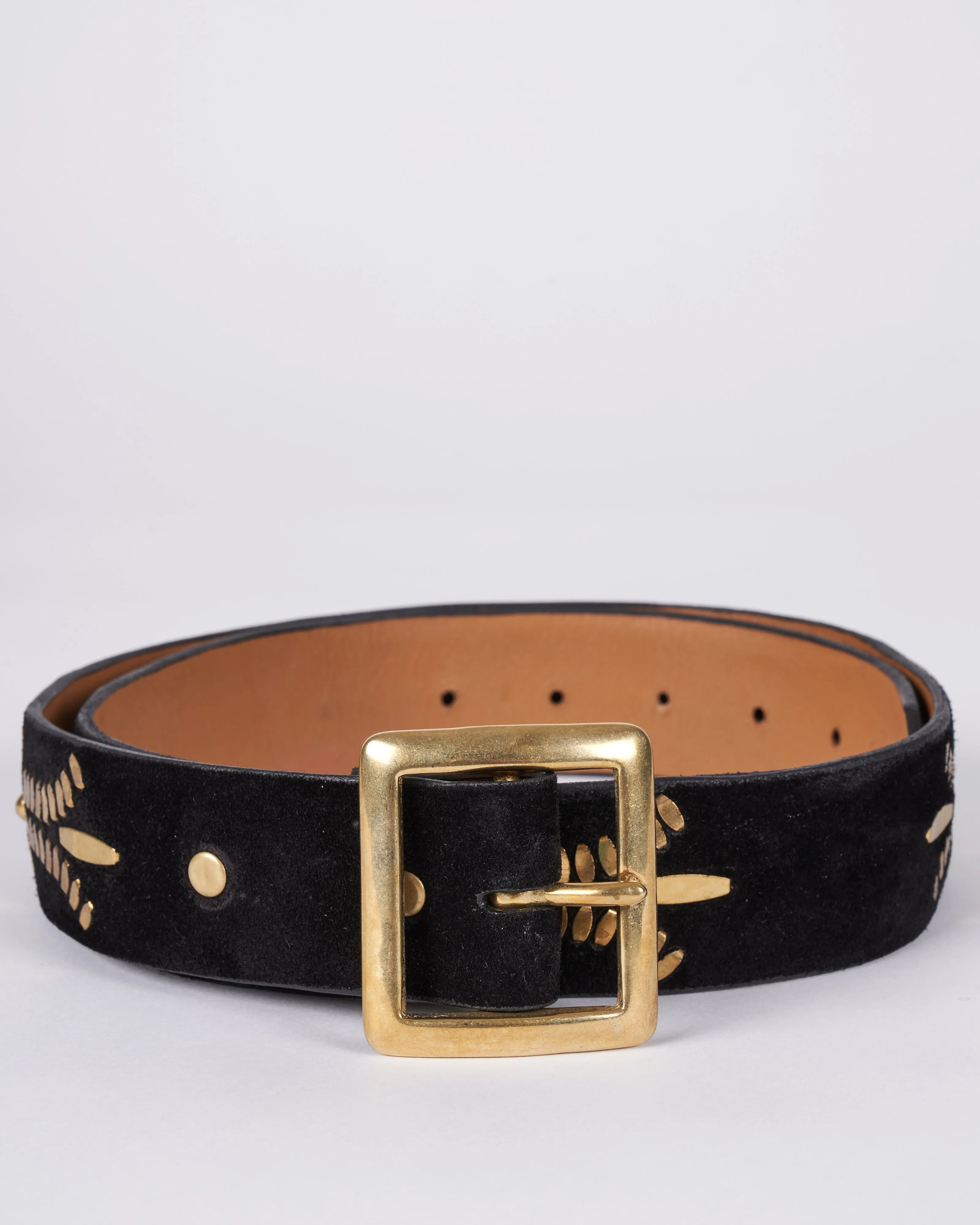 dominic belt - black suede brass artwork