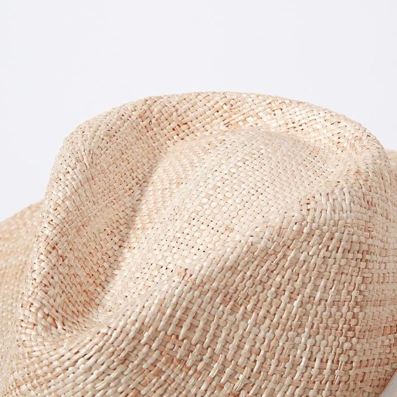 Double Chain Strap Fedora Hat for Women - Summer Sun Hats with Neck Pearls - Sunshade Beach Hat - Raffia Wedding Hat