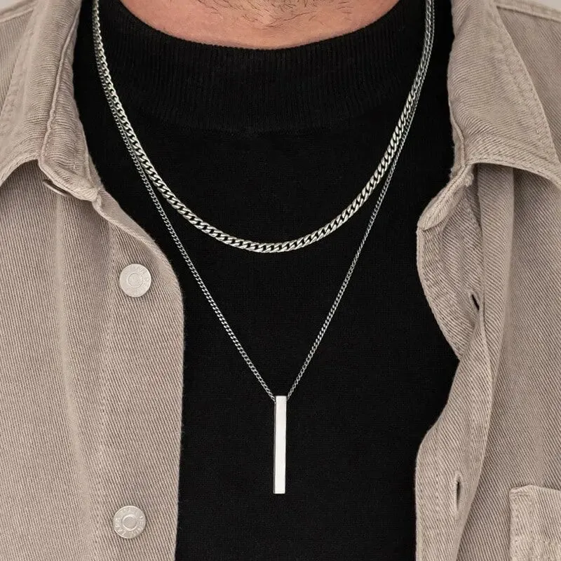 Double-Layer Chain Necklace with Vertical Pendant