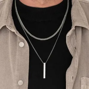 Double-Layer Chain Necklace with Vertical Pendant