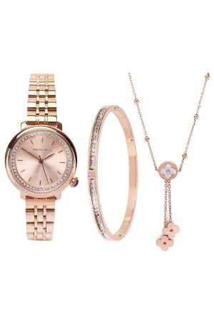 Ellysa Rose Gold Metal Watch Gift Set (Salmon)
