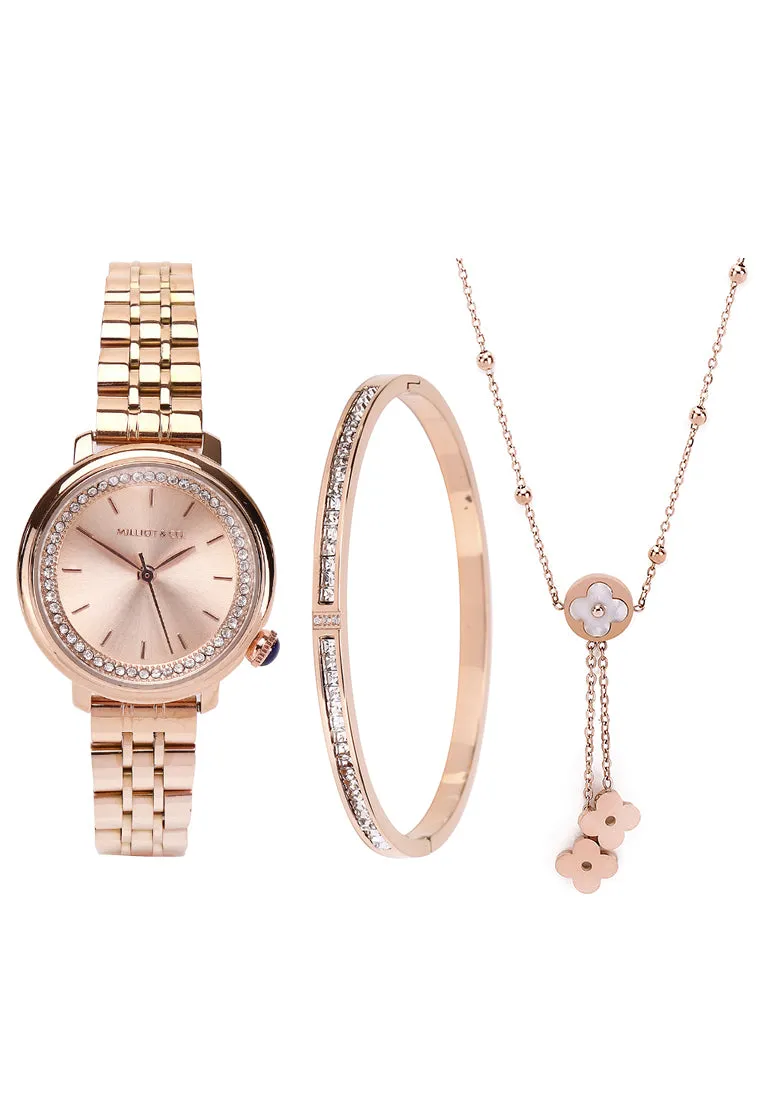Ellysa Rose Gold Metal Watch Gift Set (Salmon)
