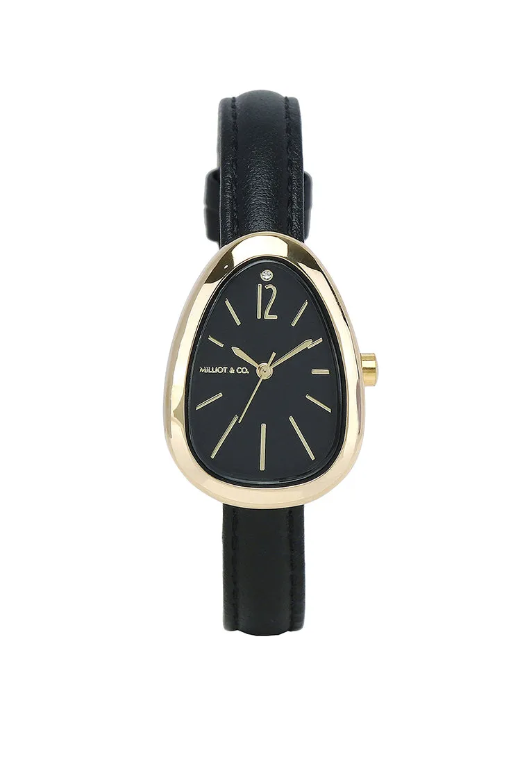 Fiona Gold Leather Analog Watches with Bangle Set (Black)
