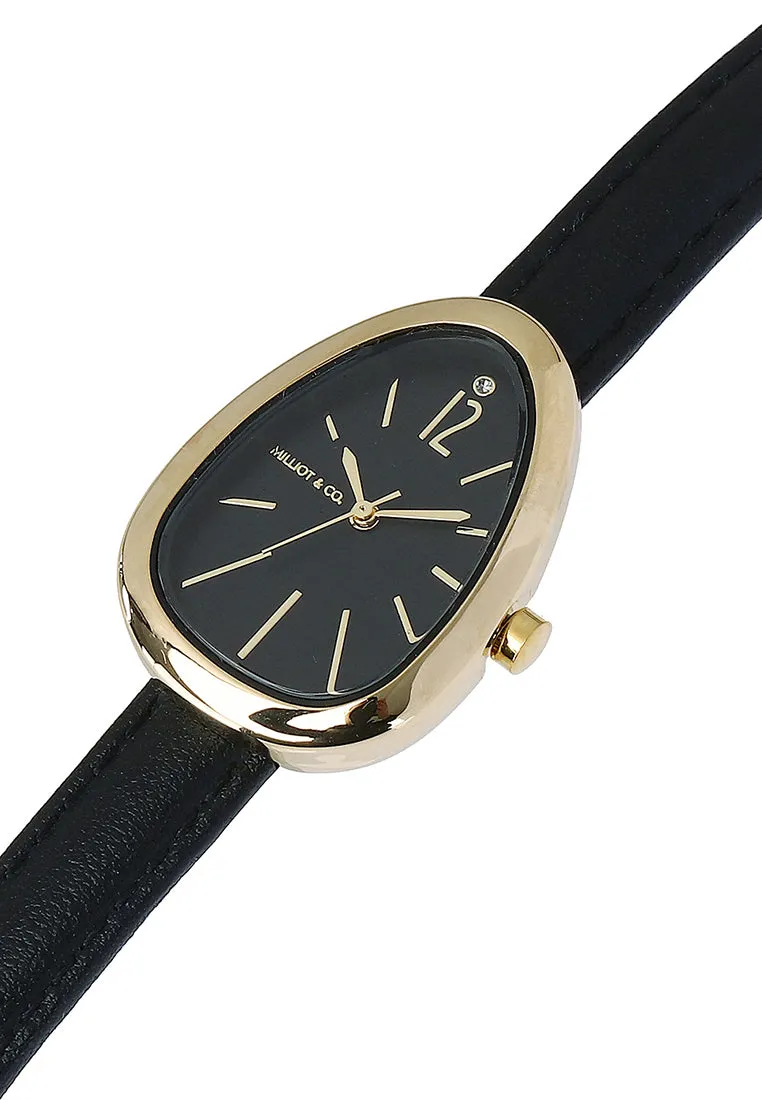 Fiona Gold Leather Analog Watches with Bangle Set (Black)