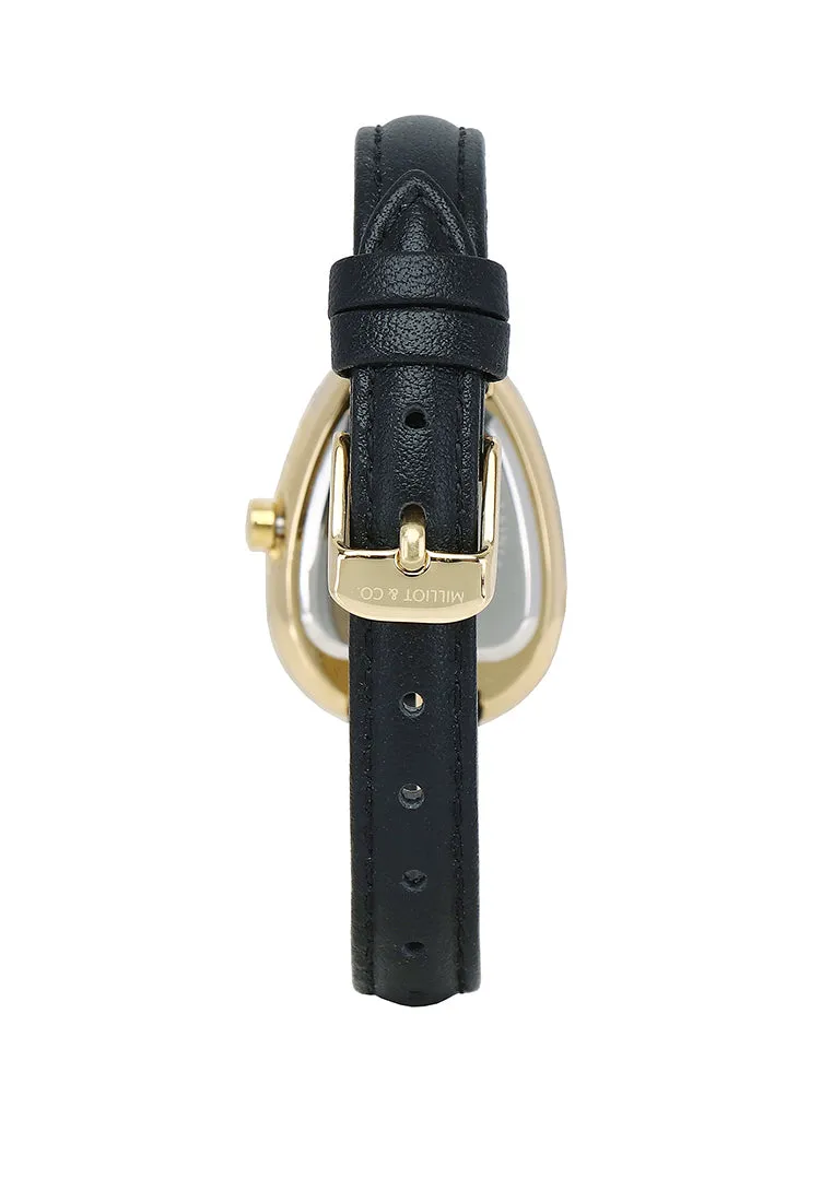 Fiona Gold Leather Analog Watches with Bangle Set (Black)