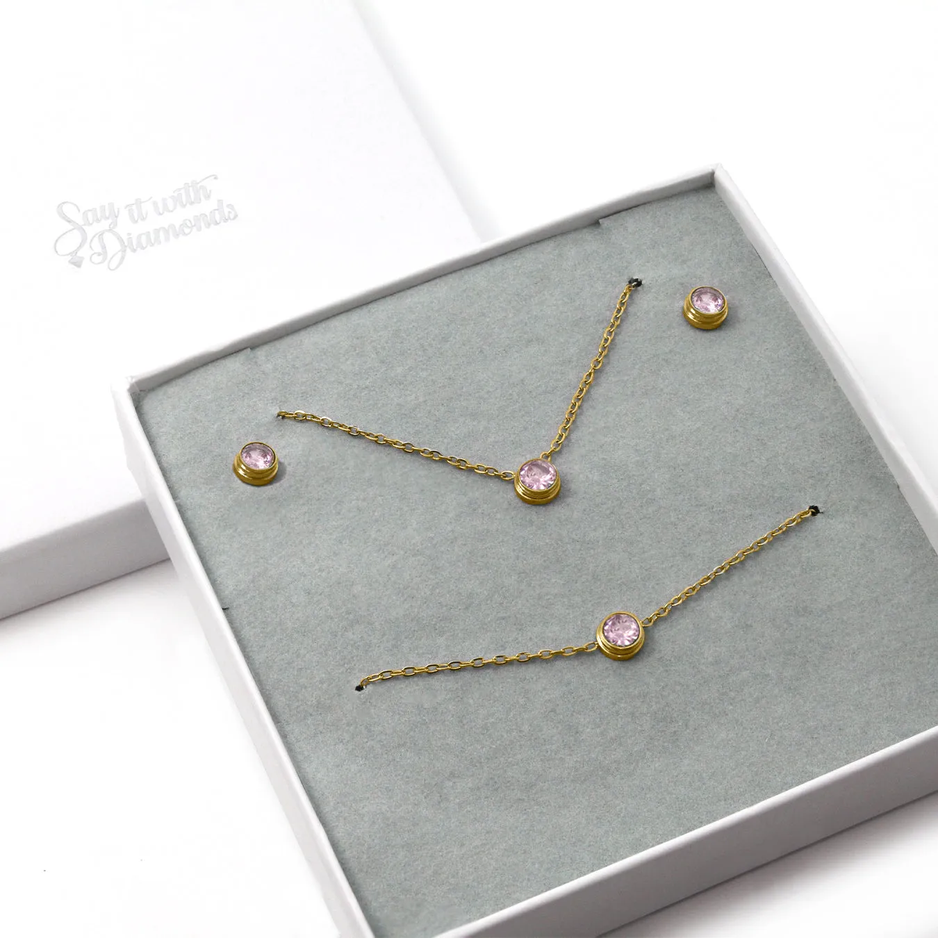 Forever Gift Set - Yellow Gold and Pink Stone
