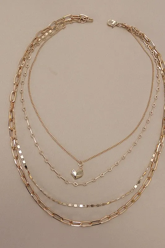 Four-Layer Gold Chain Necklace with Heart Pendant