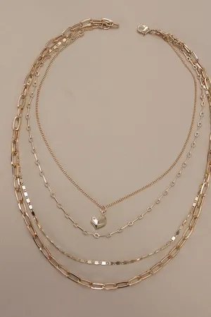 Four-Layer Gold Chain Necklace with Heart Pendant