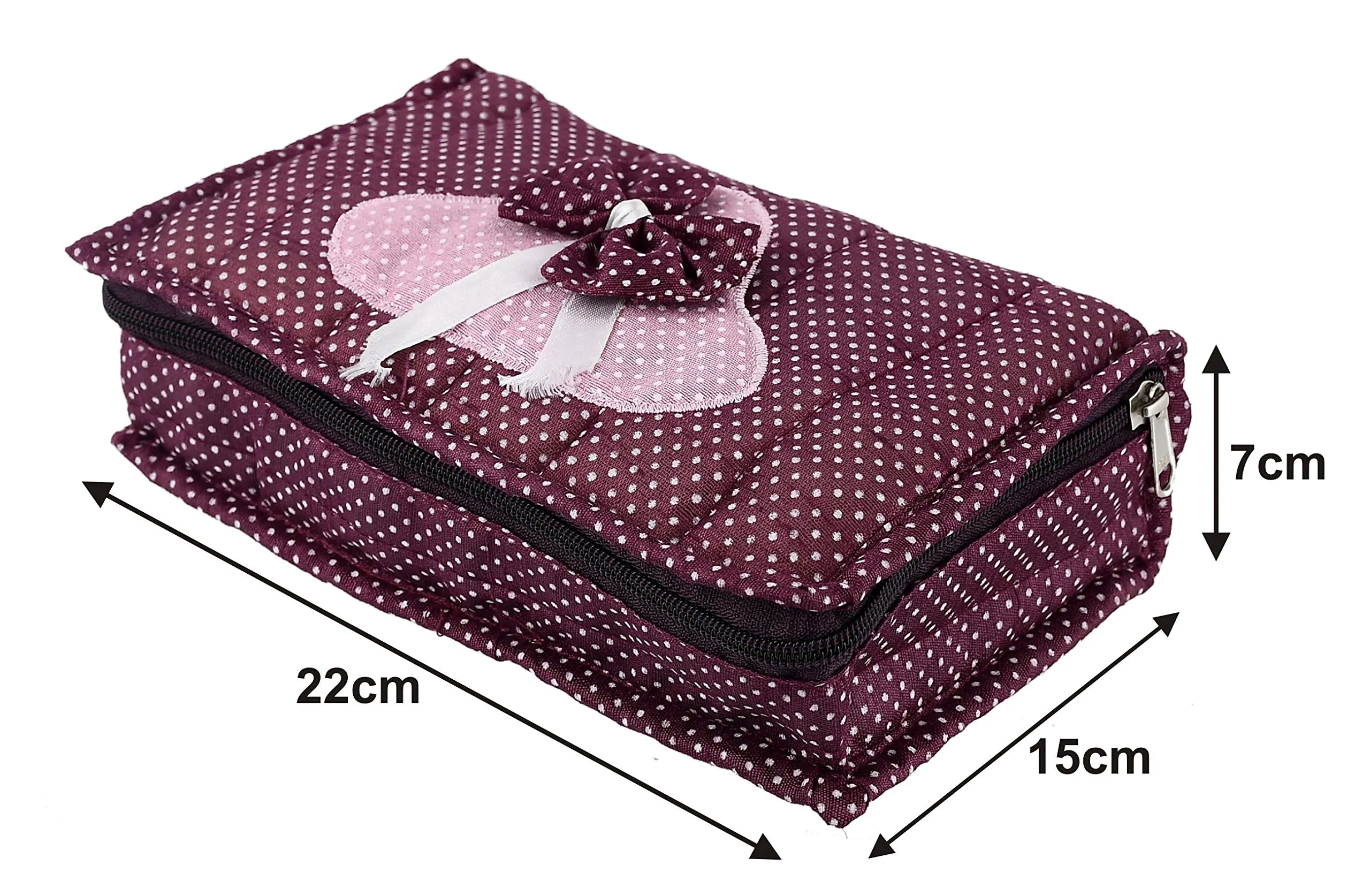 Fun Homes Cotton Multipurpose 7 Pocket Dot Printed Jewellery Storage Bag Pouch/Travel Kit Organizer (Purple & Gold)-Pack of 2-FHUNH15465