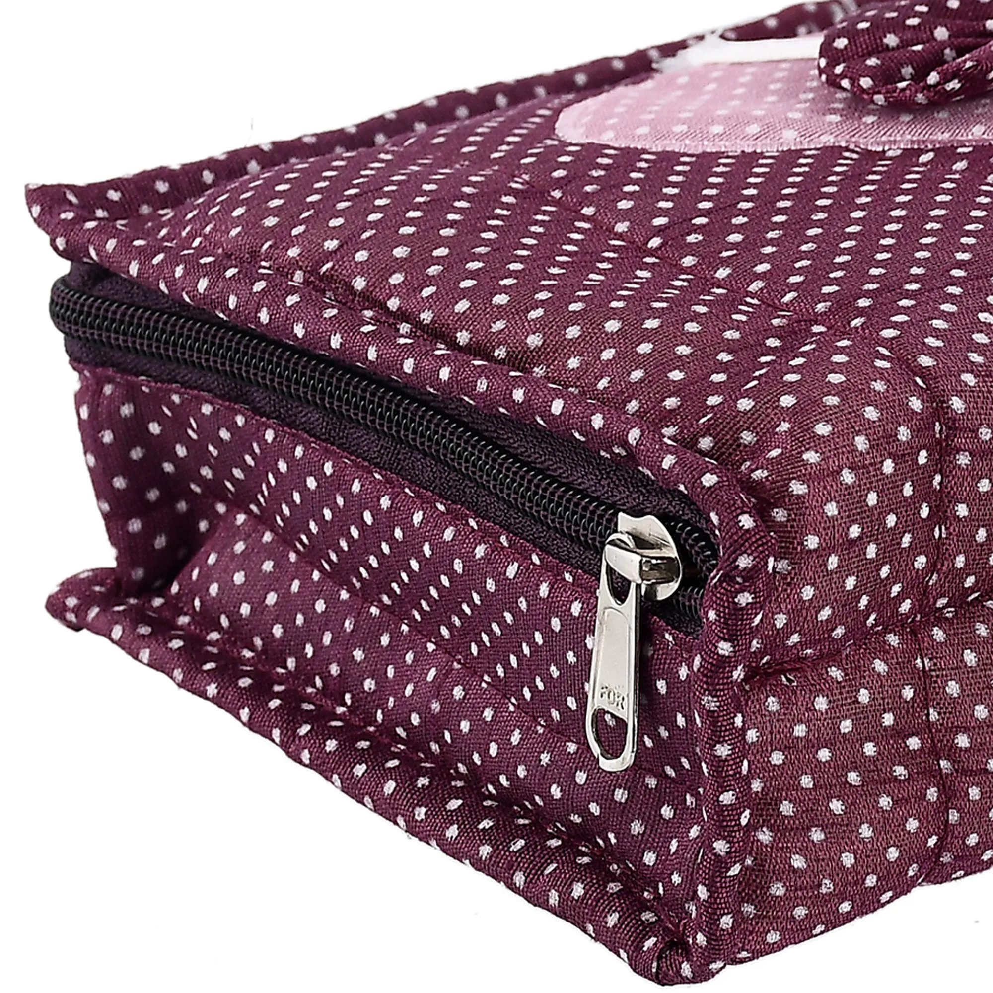Fun Homes Cotton Multipurpose 7 Pocket Dot Printed Jewellery Storage Bag Pouch/Travel Kit Organizer (Purple & Gold)-Pack of 2-FHUNH15465