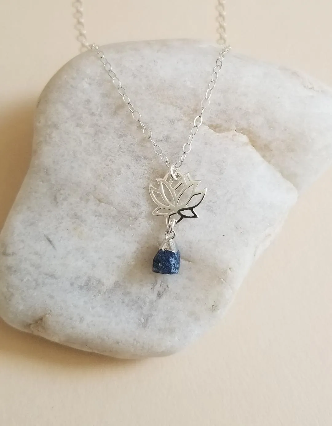 Gemstone Lotus Flower Pendant Necklace
