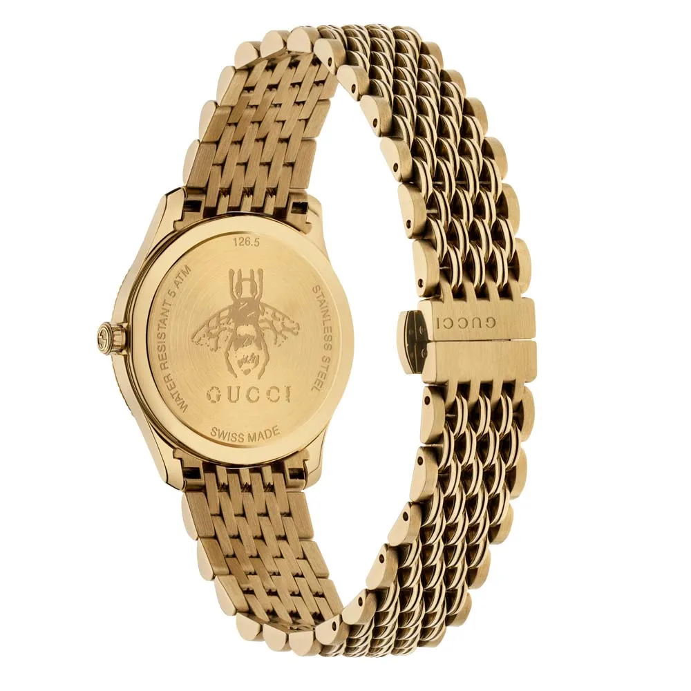 Gucci G-Timeless 29mm Silver Dial with Slim Bee Motif Steel & Gold PVD Bracelet Ladies Watch YA1265021
