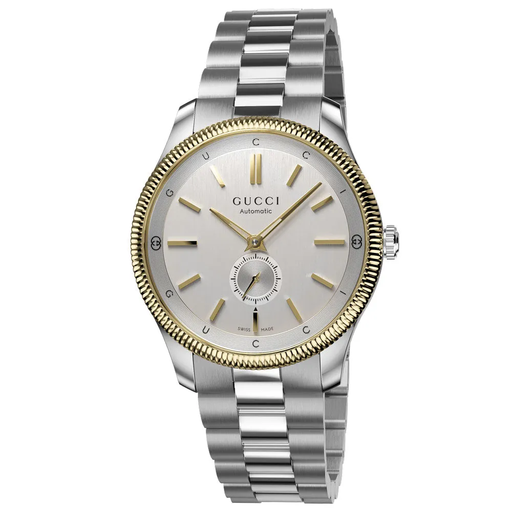 Gucci G-Timeless 40mm Silver Dial Gold Plated & Steel Automatic Gents Watch YA126390